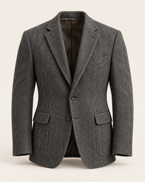 Men's Charcoal Harrogate Herringbone Tweed Blazer